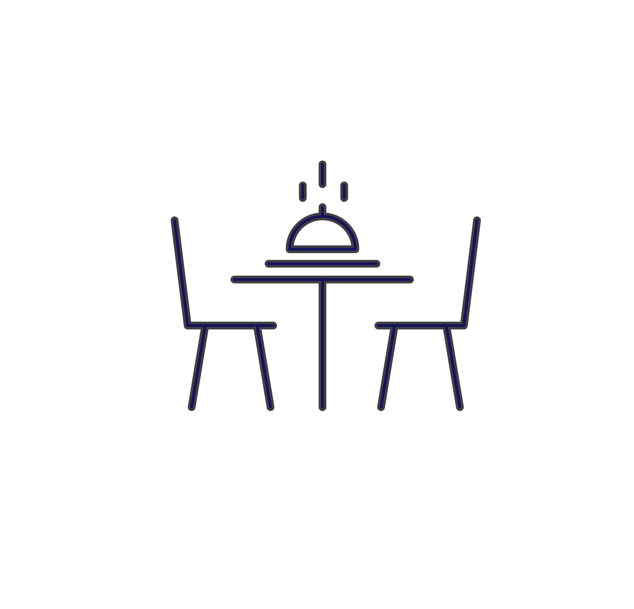 Table with two chairs and meal on it icon